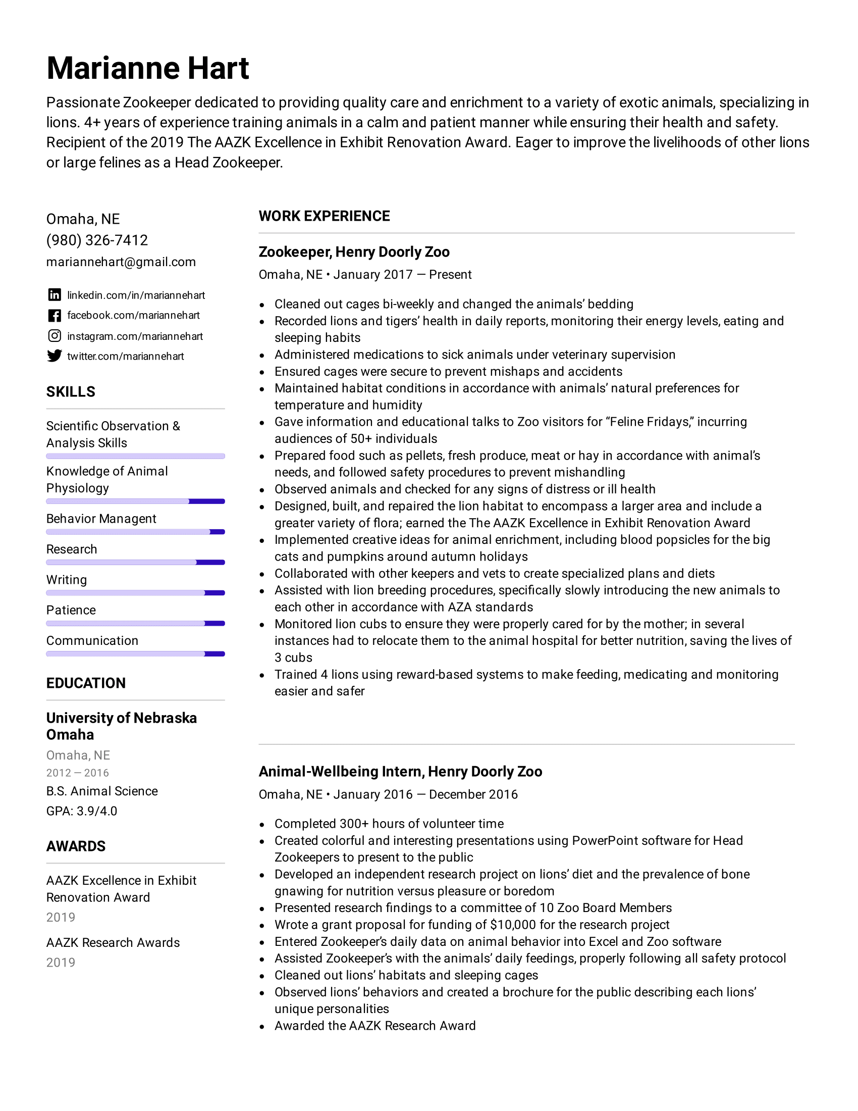 Zookeeper Resume Example & Writing Tips for 2022